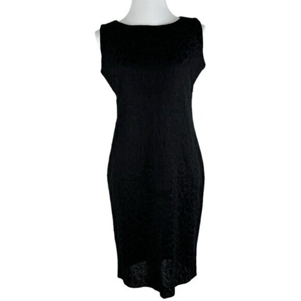 Misook Collection Black Metallic Jacquard Sleeveless Sheath Dress Midi NWT XS